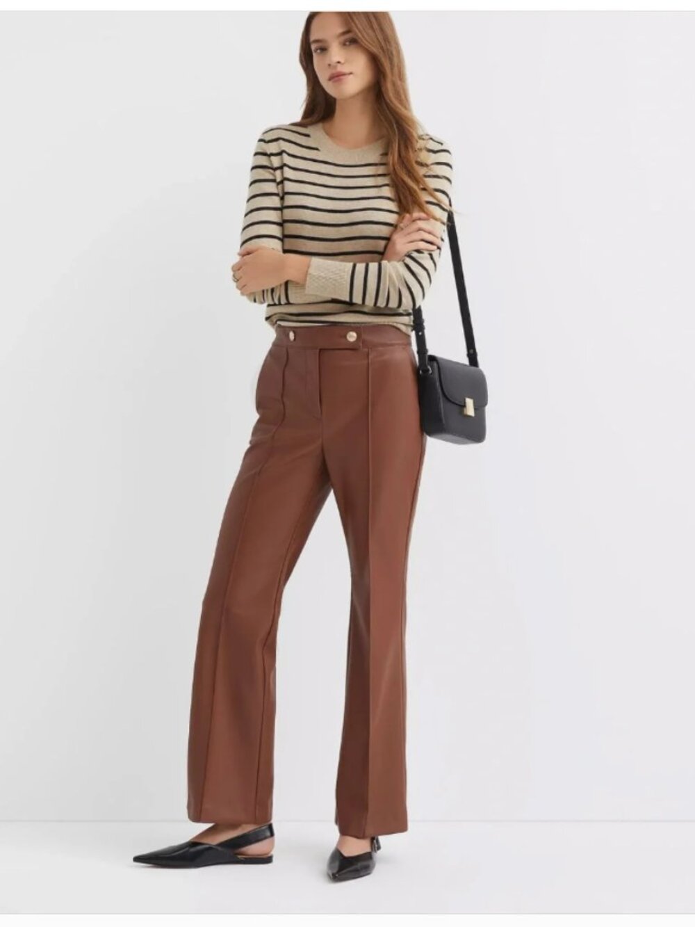 LOFT Brown High-Waist Wide-Leg Faux Leather Pants size 6 NWT